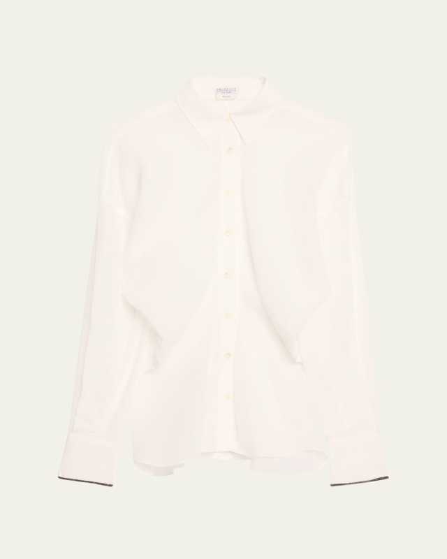 Monili-Cuff Cotton Twill Gauze Slim Blous